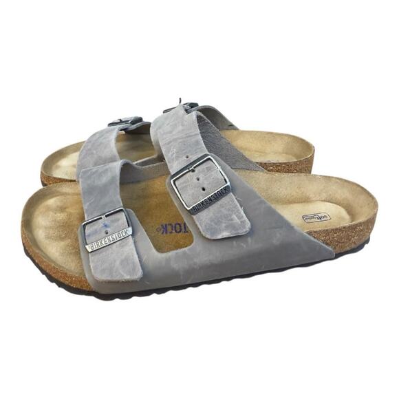 Birkenstock Arizona Slide Sandal Gray Leather Men size 44 US 11 soft footbed - Picture 2 of 7